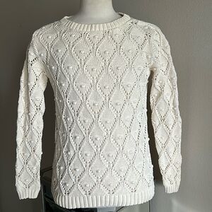 Tommy Hilfiger | Womens Ivory Crochet Knit Long Sleeve Pom Sweater - Size M